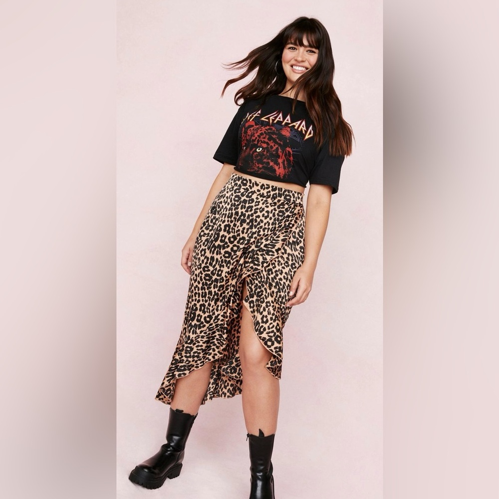 Leopard Asymmetric Midi Skirt, Plus Size- NASTYGAL Size 16